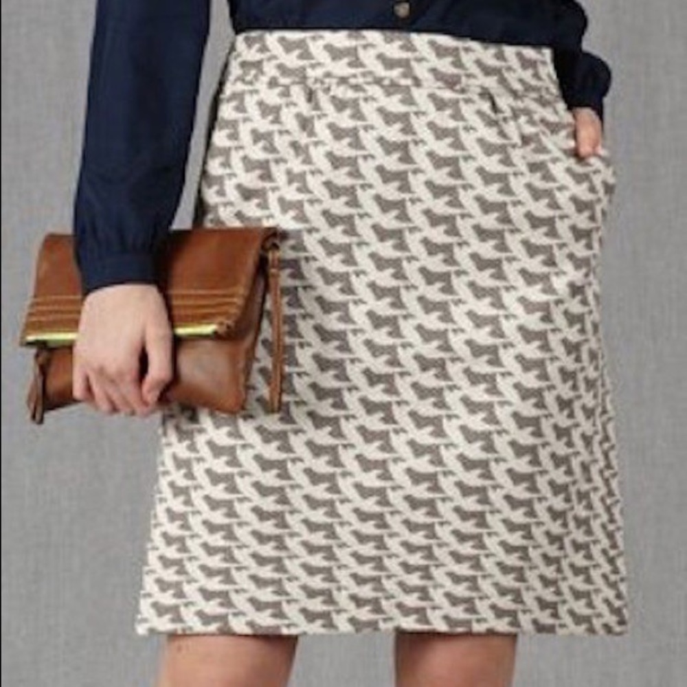 Boden Cream and Taupe Houndstooth A-Line Skirt